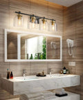 Vintage Vanity Light Over Mirror Wall Sconce For Bathroom Black Brass Fixture With Easy 15 Minute Install, Four Light