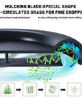 Diagram of a mulching blade with curved surface, airflow details, showing fine grass chopping for Timecutter 50 Inch Mower Blades Replacement.