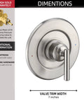 Gibson Posi Temp Valve Trim Kit Brushed Nickel With Metal Construction And Easy Adjust Lever And Red Blue Temperature Indicator Compatible With Moen 2510 2520 2570 2590 Valves Trim Kit Only, product image showing 7-inch trim width.