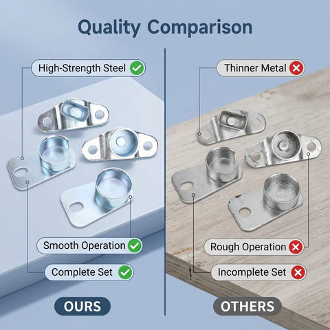 Quality comparison of heavy duty tailgate hinge kit for full size Chevy GMC trucks with high-strength steel vs thinner metal.