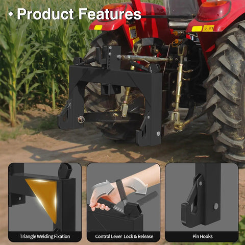 3 Point Quick Hitch For Category 1 Tractors With 3000 Lbs Lift Capacity attached to a red tractor in a field