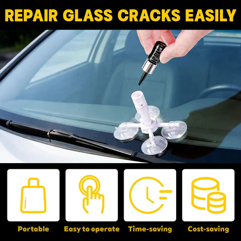 4 Piece Windshield Repair Kit With Nano Resin Fluid For Chips Bullseye Cracks And Star Shape Damage Upgraded Vacuum System Delivers Deep Resin Penetration And Bubble Free Glass Repair On The Go installed on car windshield