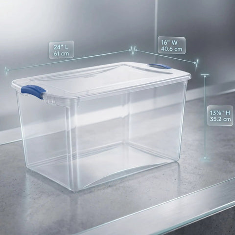 Hella Tough 66 Quart Clear Plastic Storage Bins With Secure Twist Latches And Smart Stack Design, 24" L x 16" W x 13.875" H