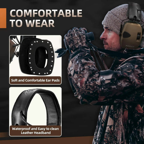 Hunter wearing Electronic Shooting Ear Protection With 4X Sound Amplification, 2 Pack Slim Active Noise Reduction Earmuffs For Gun Range, 22 dB NR
