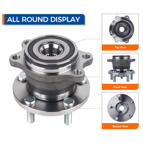 Rear Wheel Hub And Bearing Assembly For Subaru Legacy And Outback 2005 Through 2009 With ABS Encoder OEM Quality Replacement shown in multiple views.