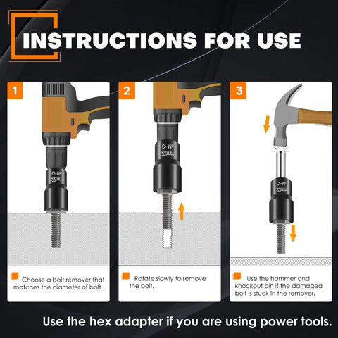 Diagram showing instructions for Six Piece Lug Nut Remover Socket Set For Damaged Rusted Bolts And Screws Half Inch Drive Impact Nut Extractors.