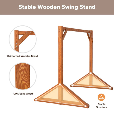 Heavy Duty Wooden Swing Frame For Outdoors With 800 Lb Capacity Stable Porch Swing Stand For Adults And Kids Brown Weatherproof