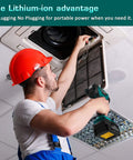 Worker using a Cordless Heat Gun 20V Max With 4.0Ah Battery And Fast Charger for ceiling vent repair, showcasing portability.