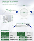 12 Pack 4 Inch Ultra Thin LED Recessed Ceiling Lights With Junction Box and measurements showing easy installation details