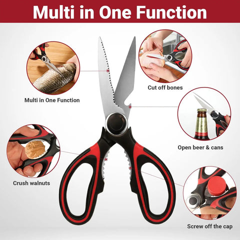 Workhorse Heavy Duty Kitchen Shears Set Of 2 With Seafood Scissors Stainless Steel Sharp Food Cutting Scissors For Meat Bones Fish Poultry Vegetables And Dishwasher Safe, multi-function