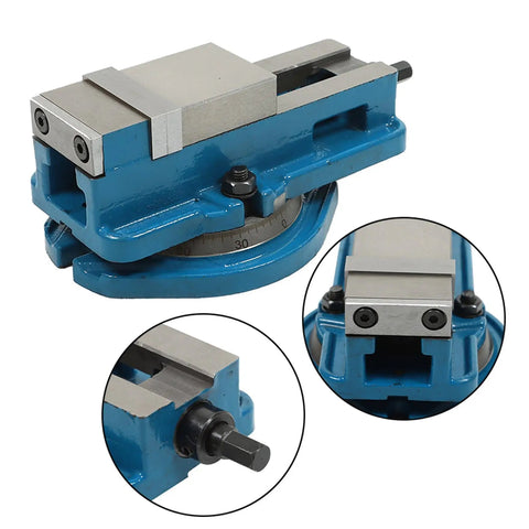 Heavy Duty 2 Inch Precision Mill Vise Featuring Swivel Base And Anti Jaw Lifting Design, close-up view of precision clamp mechanism.
