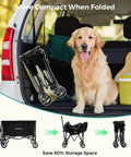 Collapsible Wagon Cart With Wheels 150L Foldable Grocery Wagon with removable side walls shown folded in car trunk with dog