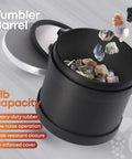 Advanced Rock Tumbler Kit With Digital Polishing Timer and Three Speed Settings showing 1 lb capacity barrel with rocks