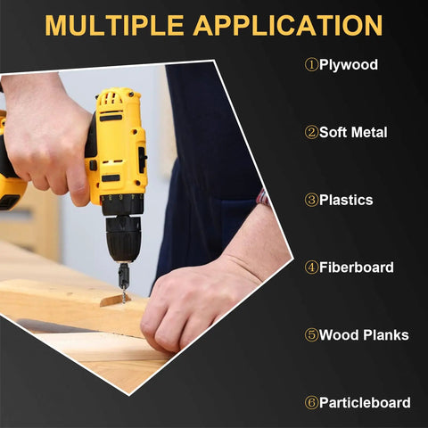 20 Piece Drill Driver Swivel Bit Set With 16 Bit Types in use on wood plank