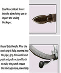 Steel Punch Head and Round Grip Handle of Heavy Duty Main Sewer Drain Unclogger Steel Wire Drain Auger Manual Plumbing Snake.