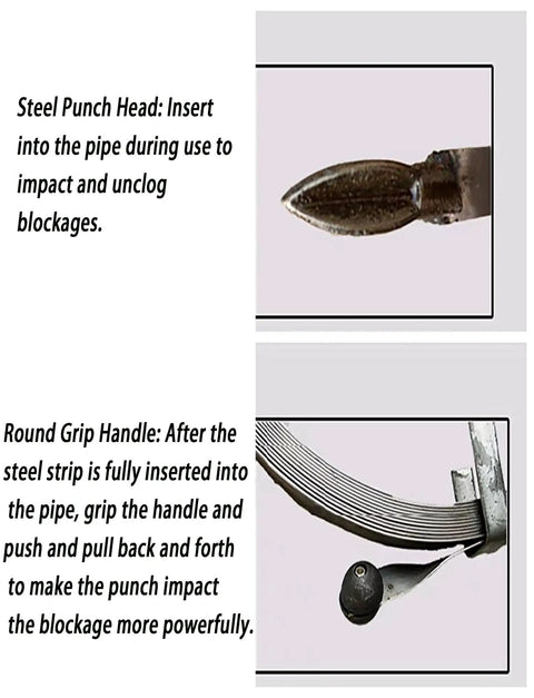 Steel Punch Head and Round Grip Handle of Heavy Duty Main Sewer Drain Unclogger Steel Wire Drain Auger Manual Plumbing Snake.