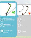 Comparison of ergonomic weed eater handle with grip extension for back support and enhanced leverage trimmer handle with gloves.