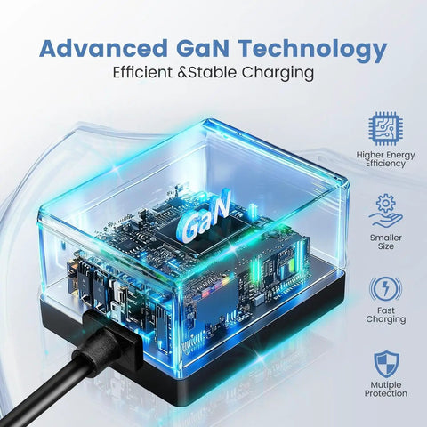 Beefy GaN 27W USB C PD Power Adapter For Raspberry Pi 5 Five Point One Volt Five Amp Charger With 130 Centimeter Cable And 100 240V AC Input Built To Power Pi 5 And Peripherals Across 16GB 8GB 4GB And 2GB RAM Models, showcasing advanced GaN technology in a transparent protective case with a power cord connected.