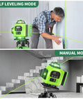 Self leveling and manual mode of 16 Line Laser Level 360 Self Leveling With 4x360 Green Cross Lines 4D Professional Layout Tool