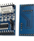 Two blue ULN2003 driver boards for 28BYJ-48 5V stepper motor; Arduino-compatible modules with white connector and header pins.