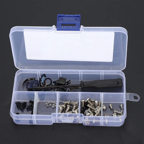 Super Tight Industrial Sewing Machine Screw Kit With Stainless Steel Shrapnel And Needle Parts To Fix Presser Feet Bobbins Fast in clear storage box.