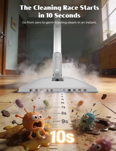 Professional Grade Multi Function Steam Mop With Detachable Handheld Steamer For Hardwood And Tile Floors Quick Heat Tech cleansing germs in 10 seconds.