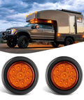 2 Inch Round Amber Marker Light With 9 LEDs, Flush Mount Clearance Light, shown with truck, for trailers, tractors, buses, vans, boats