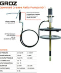 50 To 1 Air Operated Grease Pump Kit For 16 Gal Pails With 7500 PSI High Pressure, showing hose and control valve.
