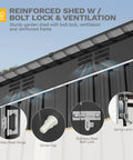 9x4 Outdoor Storage Shed With Windows And Lockable Double Doors Tough As Nails Steel Construction showing ventilation and locks