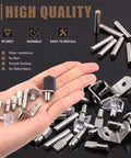 237 Piece Shelf Pins Kit With Nickel Plated Metal Pins Black Rubber Sleeves And 9 Styles Of Bracket Pegs For Cabinets And Bookshelves Fits Shelf Holes Hardware Set For Furniture Repair And Grab And Go DIY Upgrades assorted pieces displayed in hand and on table