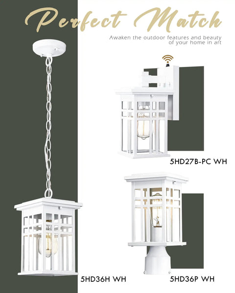 Porch Sidekick Outdoor Pendant Light For Porch And Gazebo Weatherproof Hanging Chandelier With Clear Glass Shade White Finish