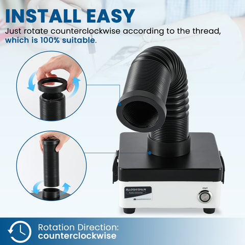 Desktop Mini Solder Fume Extractor With 3 Stage Filters demonstrating easy installation with telescopic tube.