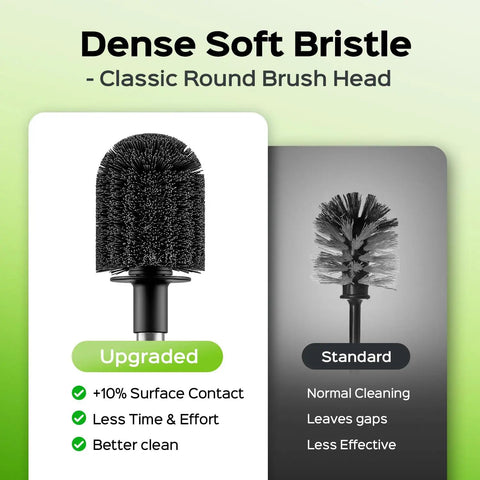 Dense soft bristle round brush head for better cleaning, part of Heavy Duty Toilet Plunger And Brush Set.