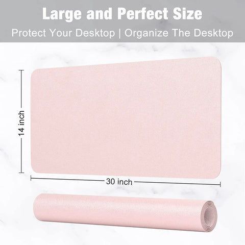 Pink Desk Pad 30x14 Inch PU Leather Desk Mat Waterproof Non Slip Ultra Thin XL Extended Mouse Pad For Laptop Keyboard Writing