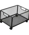 Smooth Rolling Storage Cart With Heavy Duty Iron Construction And Open Shelves on wheels, black mesh design, ideal for office or home use.