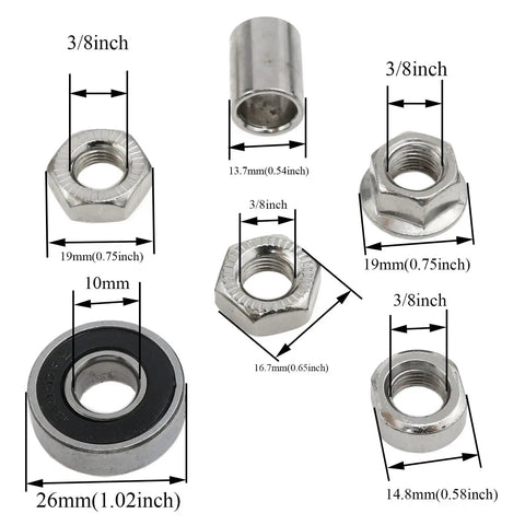 Rear Hub Axle For Multispeed Bikes, 180mm Length, Three Eighths Inch Silver 26 TPI Hub Nut Washer Kit components diagram