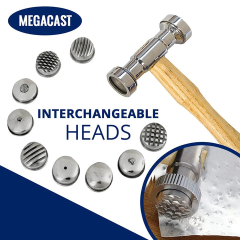 Heavy Duty Texturing Hammer With 9 Interchangeable Heads Dual Sided Steel Head And Polished Wood Handle For Woodworking And Metalworking