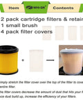 Two Pack Standard Cartridge Filter Replacement For VCFS Fits 5 To 16 Gallon Wet Dry Vacuums And VBV1210 Includes accessories.