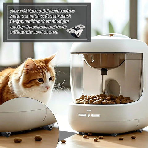 Roll Like Butter With These 48 Pack Mini Fixed Caster Wheels Featuring Hush Quiet Half Inch TPE Rubber Build, ideal for pet food dispensers.