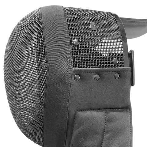 Side view of Fencing Mask Headgear With Full Face Shield Ventilated And Lightweight Beefed Up Adjustable Strap Padded Forehead.