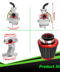 Dimensions of PZ20 Carburetor Kit With Ignition Coil Starter Relay Voltage Regulator And CDI Box For 50cc To 125cc Chinese ATVs