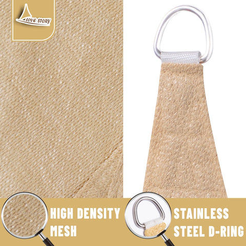 Close-up of Right Triangle Sand Shade Sail Canopy 10x10x14 UV Block Sun Shelter fabric and stainless steel D-ring