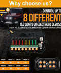 8 Gang Toggle Momentary Pulsed Switch Panel With Wireless LED Touch Control Box displaying circuits and connection ports