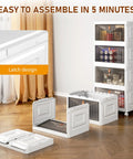 Four Tier Storage Bins With Lids On Wheels, 23QT Each, fully assembled stack in corner showing open collapsed bins.