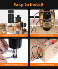 Installation guide for 500W Air Cooled Spindle Motor Kit ER11 12000 RPM, showing steps for assembly and wiring on router projects.