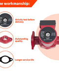 Heavy Duty Water Circulator Pump 115V 1/6HP 3 Speed Quiet Design for Hydronic and Radiant Floor Heating, showcasing label and quality details.