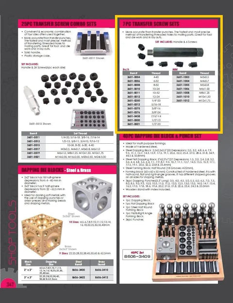Heavy Duty Seven Piece Transfer Screw Kit With Solid Handle And Six 3/8 Inch 16 Thread Inserts for precise alignment in layout jobs.