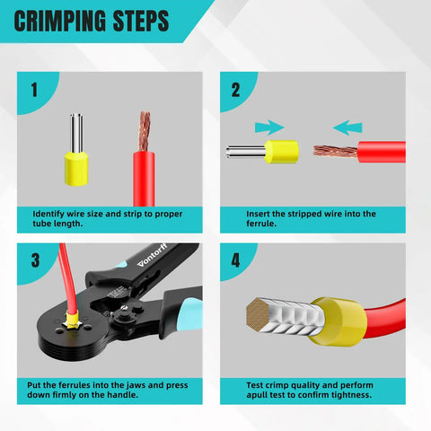 Crimping steps for All In One Ferrule Crimping Kit With 1400 Ferrule Terminals For 20 8 AWG Wire Heavy Duty Hex Ratcheting Crimp Tool