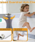 Toddler Bed Rail Guard For Kids Swing Down Safe Guard Rail Fits Queen And Full Size Beds Gray And White with anti-climb feature