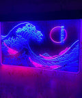 Great Wave Neon Sign Wall Decor LED Light With Lit Blue And White Glow 24 By 16 Inches Handmade Japanese Wave Art For Home Bar Man Cave